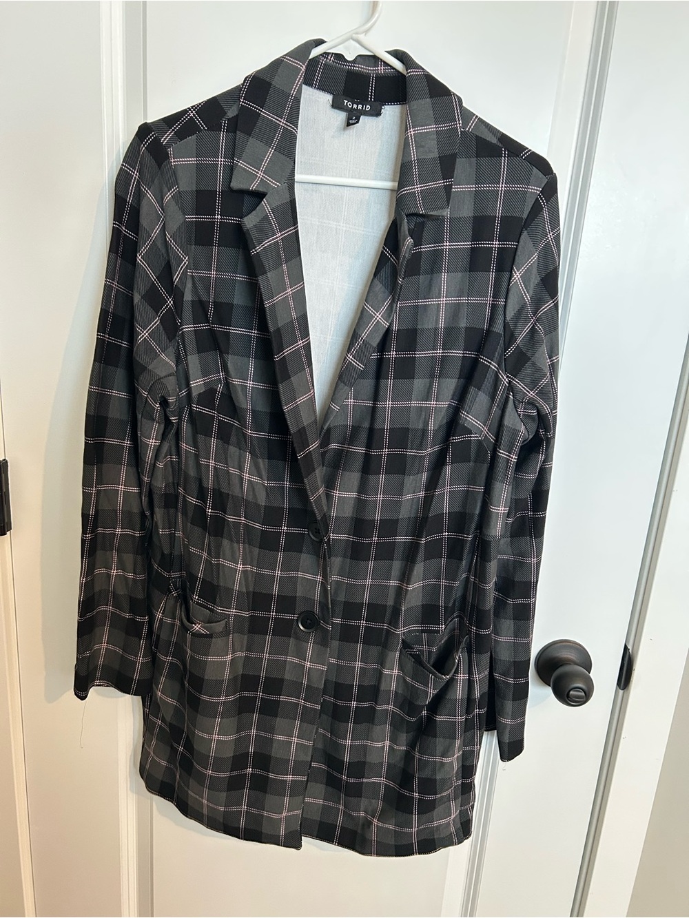 torrid Charcoal Plaid Blazer with Pink Windowpane